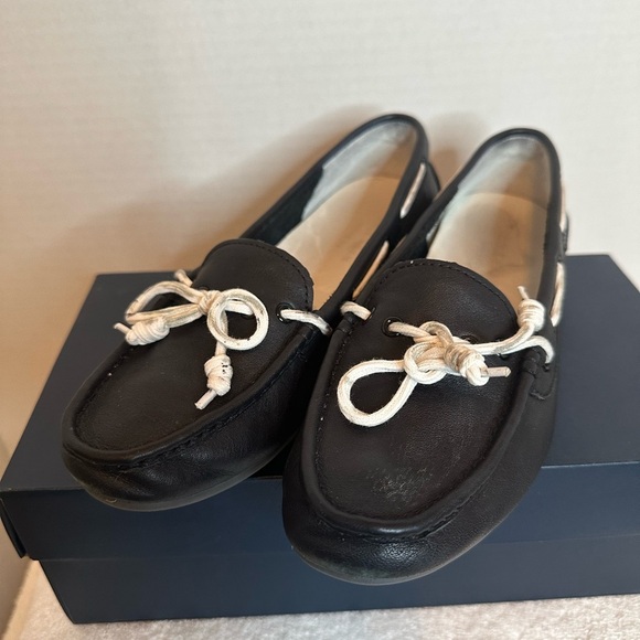 Cole Haan Shoes - Cole Haan Black Leather Driving Loafers with Ivory Rope Ties size 5.5B, preloved